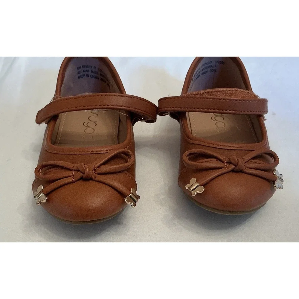 Girls Sugar Brown Mary Jane Dress Shoes Butterfly Bows - Toddler Size 6